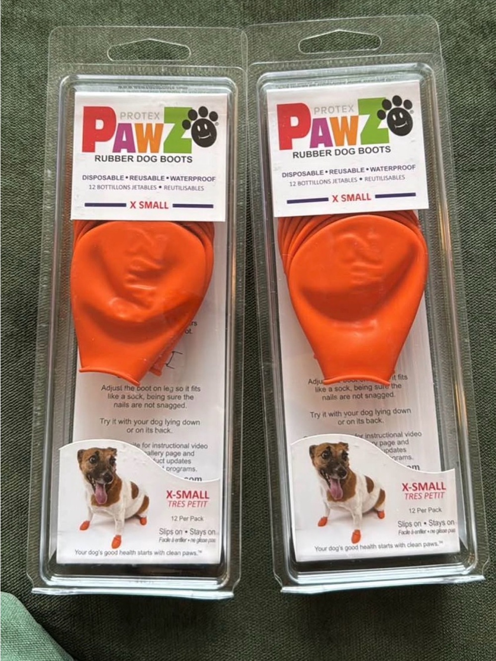 PAWZ Rubber Dog Boots X-Small Orange (2 Pack)